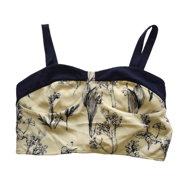 Cider Crop Top Floral Sleeveless Size Xl Nwt Ivory Blue